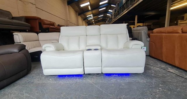Image 17 of La-z-boy Empire white leather power Recliner Sofa