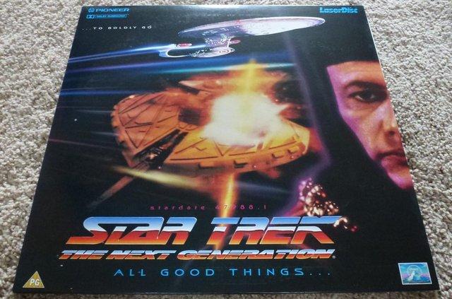 Preview of the first image of Star Trek: TNG, All Good Things. Laserdisc (1994).
