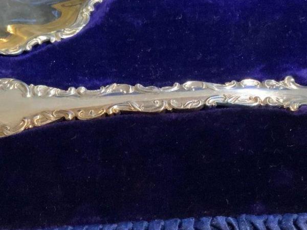 Image 5 of Silver & Gilt Pair of Serving Spoons in their original Case