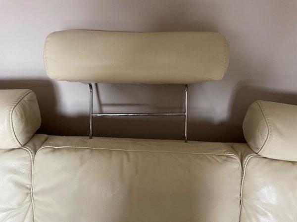 Image 1 of Cream Leather Sofa with headrests