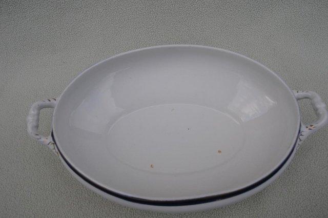 Image 3 of Victorian Pottery Serving Dish White With Blue Line
