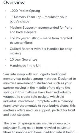 Image 1 of 6ft Superking Fogarty Dream Comfort Memory Foam Mattress