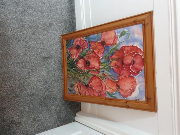 Image 1 of Large Poppy picture in Large wooden frame