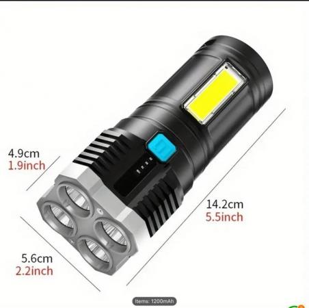 Image 3 of 1pc LED Flashlight, Powerful 4 LED Flashlight With COB Side
