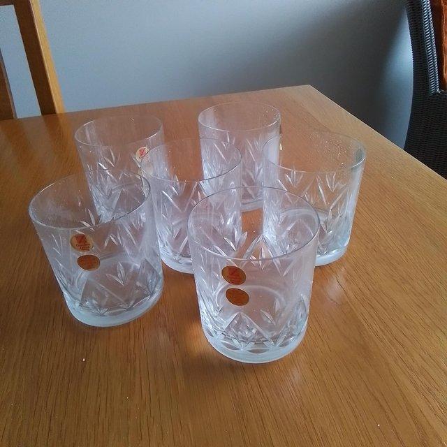 Preview of the first image of Set of six lead crystal whisky glasses.
