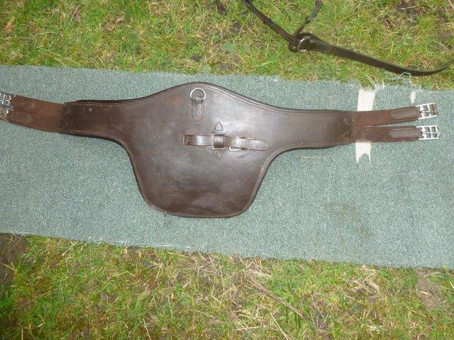 Preview of the first image of Brown leather Studguard Jumping Girth 48".