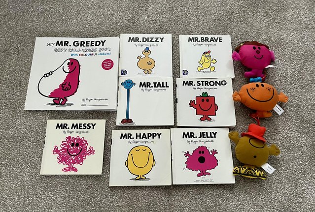 Preview of the first image of 7 Mr Men Books 1990 edition plus new Mr Greedy colour and st.