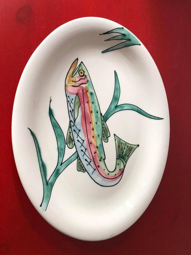 Preview of the first image of Rare Vintage Poole pottery serving dish - hand painted.