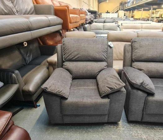 Image 3 of Goodwood grey fabric recliner 3 seater sofa and 2 armchairs
