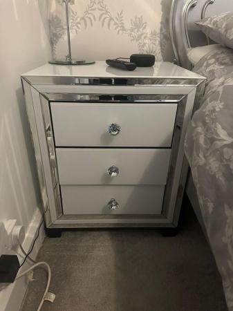 Image 2 of white and mirror 2 sets of draws and bedside table