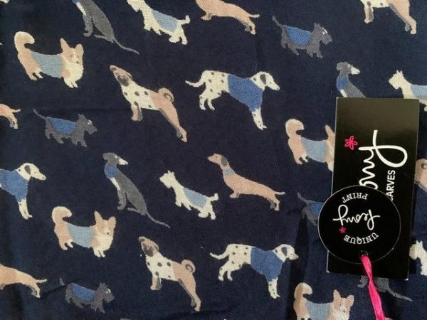 Image 2 of Peony Accessories Scarf 100% Soft Viscose Navy Dogs Print 
