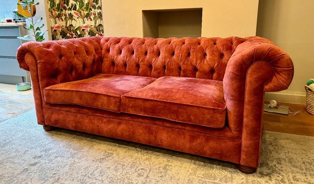 Image 2 of Chesterfield Sofa in vintage velvet, 2yrs old