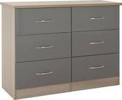 Preview of the first image of NEVADA 6 DRAWER CHEST IN GREY GLOSS/ OAK EFFECT.