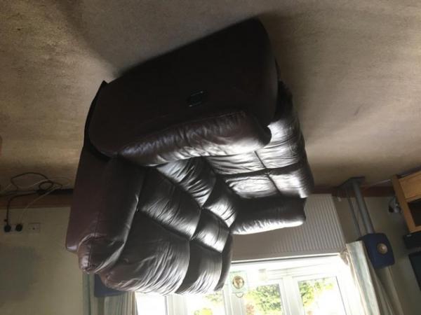Image 2 of Two seater brown leather sofa