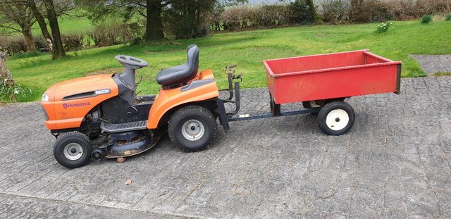 Image 1 of Husqvarna CTH151 sit and ride lawn mower and trailer