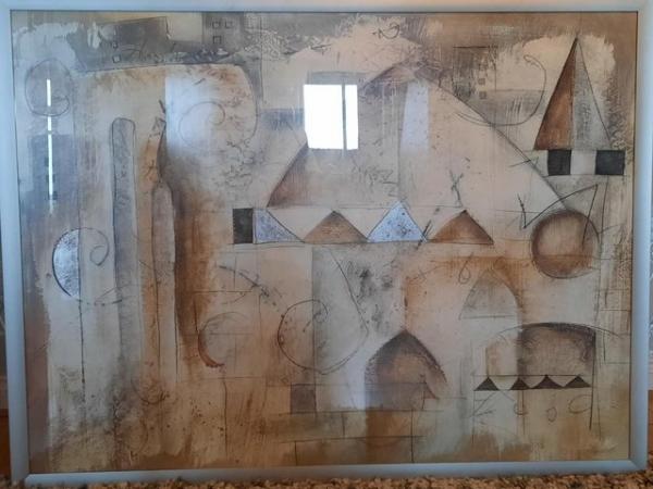 Image 1 of Large Abstract Painting, framed