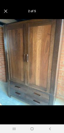 Image 2 of Large dark wooden Oak 2 door wardrobe