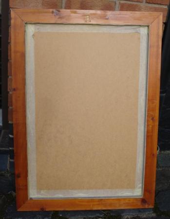 Image 3 of BROWN FRAMED MIRROR WITH GOLD INNER EDGING.