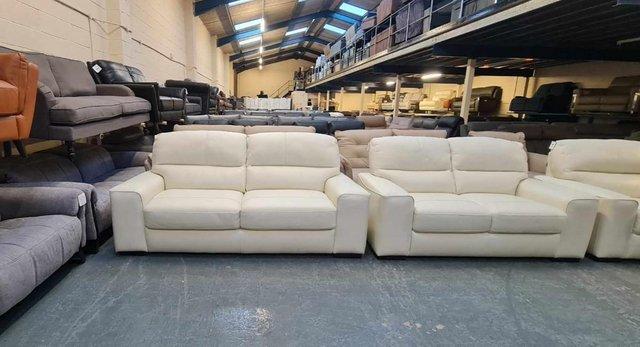 Image 5 of Selva cream leather 3+2 seater sofas and armchair