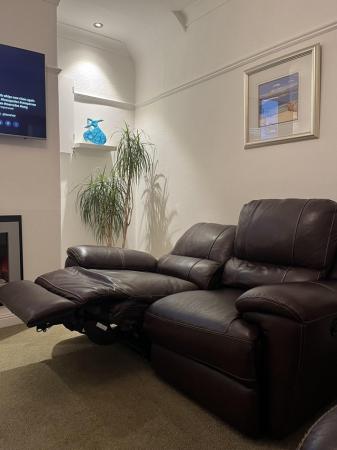 Image 2 of 2x2 sofa leather recliners and pouffe