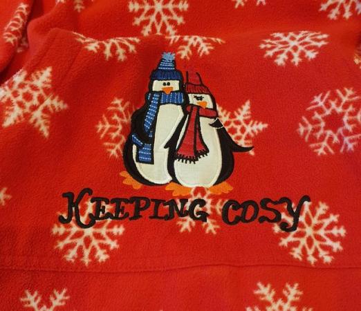 Image 2 of Red penguin snowflake sleep oodie size 16