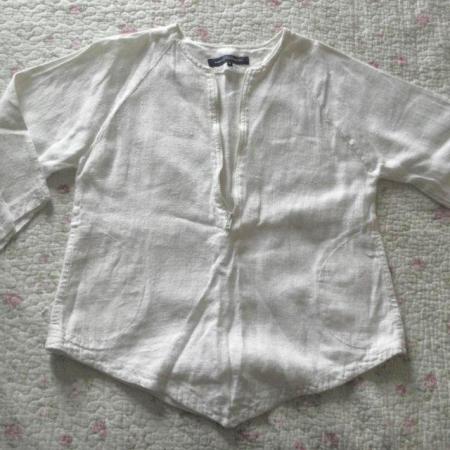 Image 1 of Vintage Size M FCUK Pure Linen White 1/2 Zip Angle Top