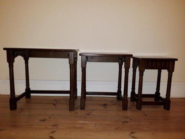 Image 8 of OAK NEST OF TABLES SET OF THREE