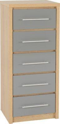 Preview of the first image of SEVILLE 5 DRAWER NARROW CHEST - GREY GLOSS.