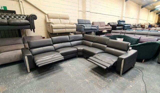 Image 10 of Torres dark grey leather electric recliner corner sofa