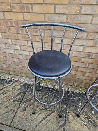 Image 3 of Two steel and black leather bar stools