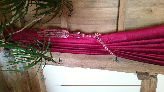 Image 2 of One Pair of Handmade deep Red Velvet Barn Curtains