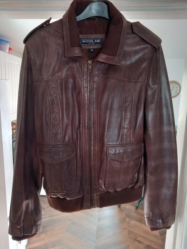 Preview of the first image of Ladies brown woodland leather jacket.