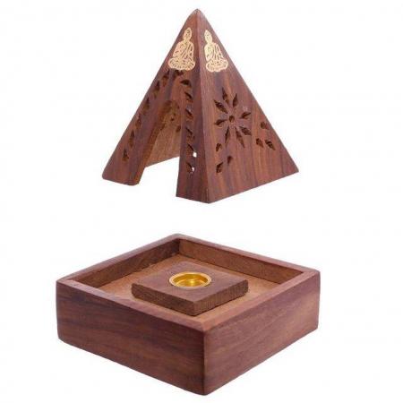 Image 3 of Decorative Sheehsam Wood Incense Cone Pyramid Box