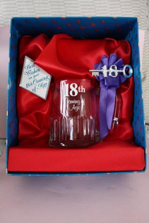 Image 1 of 18th Birthday Drinking 1/2 Glass Boxed Gift Novelty glass bi