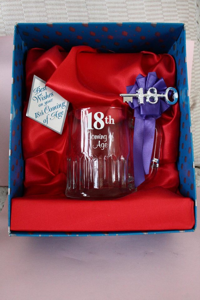 Preview of the first image of 18th Birthday Drinking 1/2 Glass Boxed Gift Novelty glass bi.