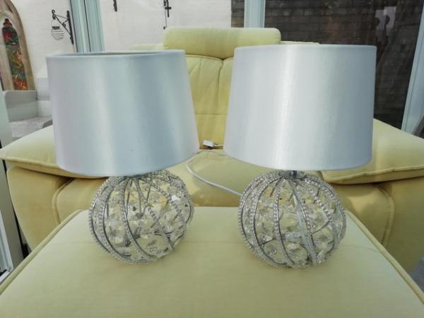 Image 3 of Two Crystal Table Lamps with Satin Shades