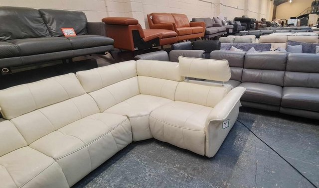 Image 6 of Cadenza light cream leather electric recliner corner sofa