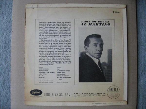 Image 2 of Al Martino – I Love You Because Vinyl LP Mono– Capitol Rec