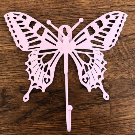 Image 1 of Pale pink metal butterfly door/wall coat/clothes hook.