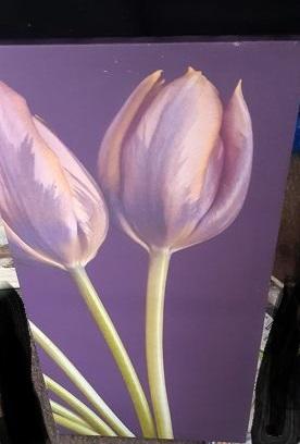 Preview of the first image of 2 of Tulip on purple canvas wall hanging decor.