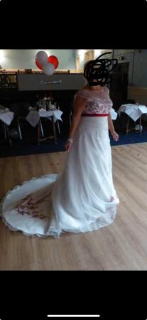 Image 2 of Ivory / ruby red diamontes full length wedding dress