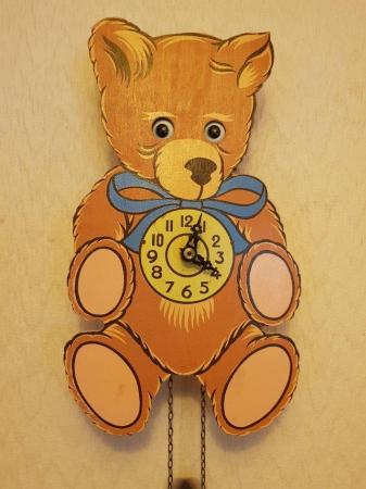 Image 1 of Vintage teddy bear clock weight driven moving eyes