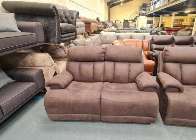 Image 2 of La-z-boy Empire mink brown fabric recliner 3+2 seater sofas