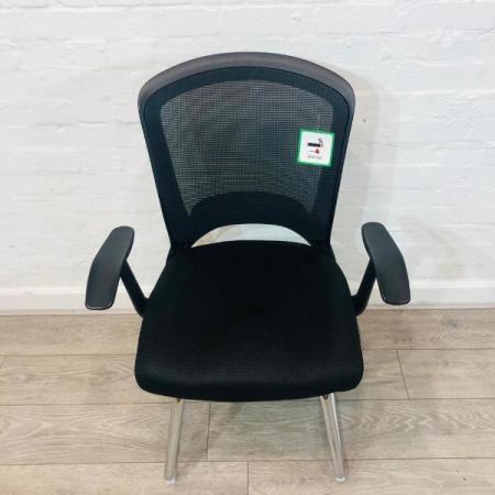 Image 2 of Mesh Back Meeting Chair, Fabric Seat, Lumbar Support, Cantil