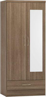 Preview of the first image of NEVADA 2 DOOR 1 DRAWER MIRRORED WARDROBE IN RUSTIC OAK.