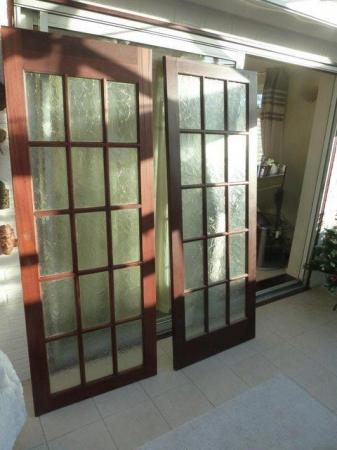 Image 3 of 2 French Doors in Mahogany Pattern Autumn Glass.
