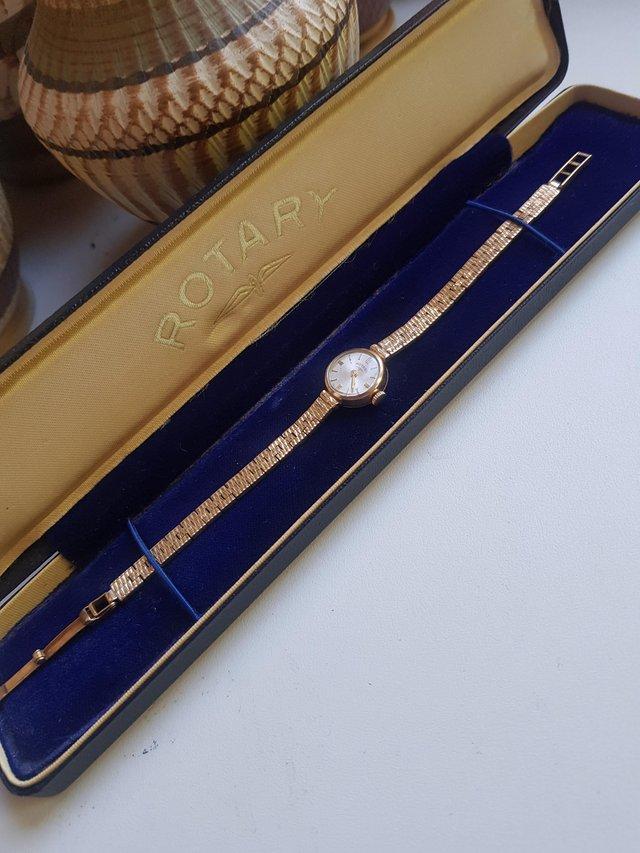 Preview of the first image of Ladies vintage 1965 rotary 9 carat gold watch boxed.