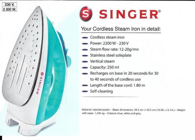 Image 2 of NEW Singer Bronx Steam Iron Wireless Cordless (SW-2788).