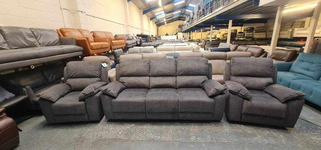 Image 1 of Goodwood grey fabric recliner 3 seater sofa and 2 armchairs