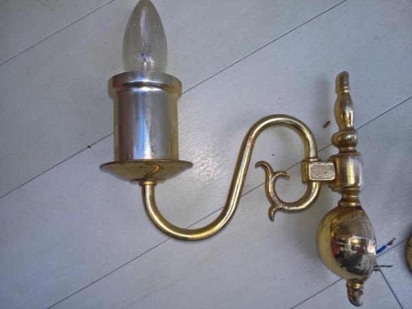 Image 3 of Vintage Chandelier brass plated with 3 arms and 3 matching w